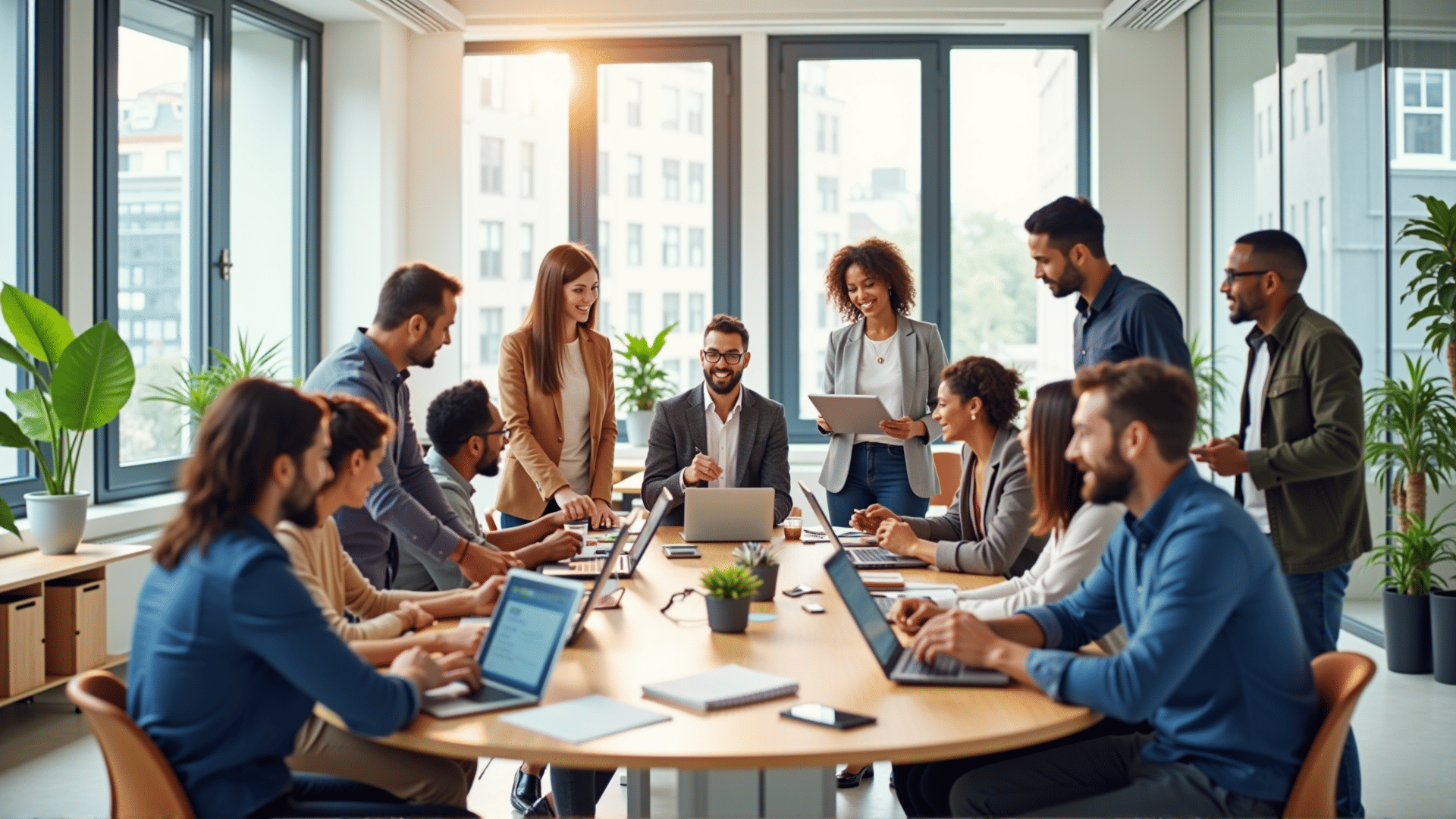 Diverse team working in an office